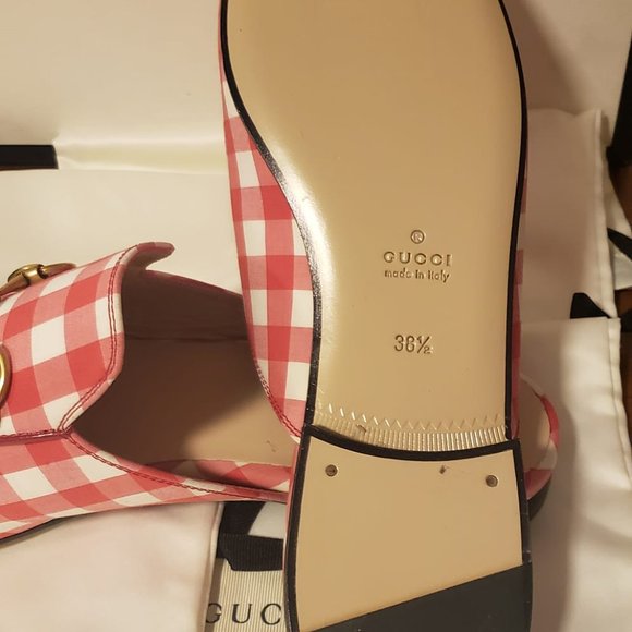 Gucci Princetown Red White Gingham Plaid Slide Loafer Mule Slipper Flat 38.5 - Picture 4 of 7